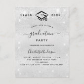 卒業銀グリッター モダン インビテーションポストカード (正面)