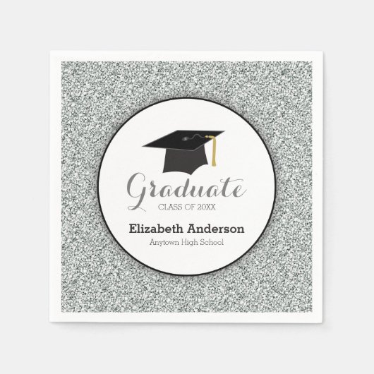 卒業銀フェイクグリッター スタンダードカクテルナプキン (正面)