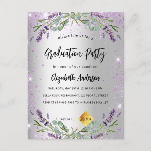 卒業銀ラベンダーユーカリフローラ インビテーションポストカード (正面)