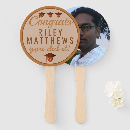 卒業銅のカッコいいおめでとう写真の組み立て ハンドファン (正面&裏面)