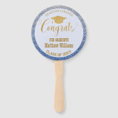 卒業青モダンと金ゴールドの卒業写真 ハンドファン (正面)