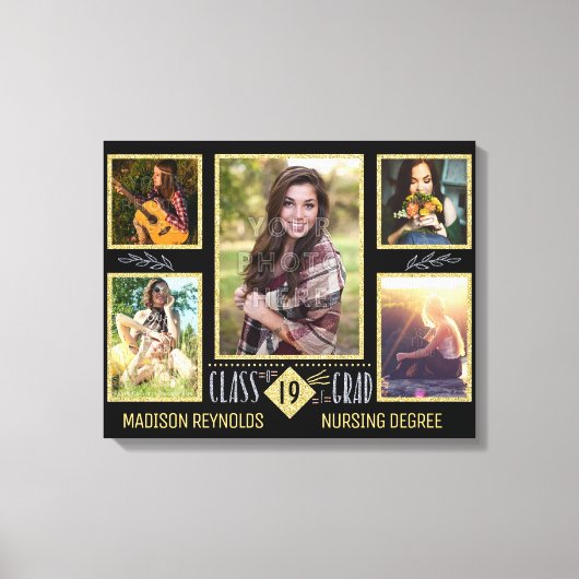 卒業高校の卒業写真コラージュ キャンバスプリント (正面)