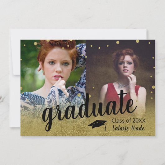 卒業高校金ゴールド2枚写真 招待状 (正面)