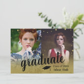 卒業高校金ゴールド2枚写真 招待状 (スタンド正面)