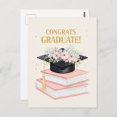 卒業魅力的おめでとうカードとフローラキャップ ポストカード (正面/裏面)