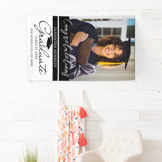 卒業1写真おめでとう2023年卒業ブラック 横断幕 (インサイチュ)