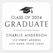 卒業1年の上限ホワイト差出人住所 スクエアシール (正面)