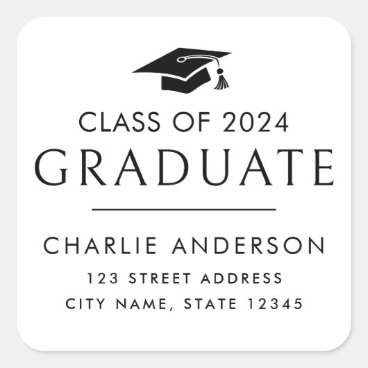 卒業1年の上限ホワイト差出人住所 スクエアシール (正面)