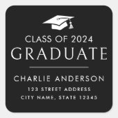 卒業1年キャップブラック差出人住所 スクエアシール (正面)