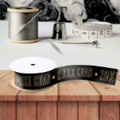 卒業1年パターンブラック&金ゴールド サテンリボン