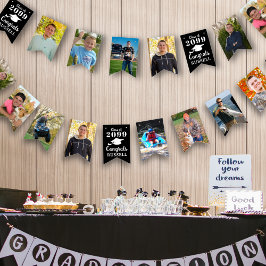 卒業12写真年おめでとう名ブラック バンティングフラッグ