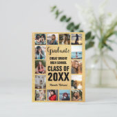 卒業14フォトコラージブラック&金ゴールド卒業 案内ポストカード (スタンド正面)