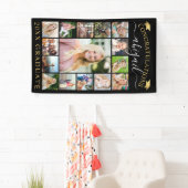 卒業15フォトコラージスクリプトブラック金ゴールドキャップ 横断幕 (インサイチュ)