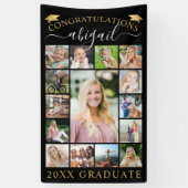 卒業15フォトコラージスクリプトブラック金ゴールドキャップ 横断幕 (縦)