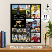 卒業15フォトコラージュおめでとうブラック金ゴールド ポスター