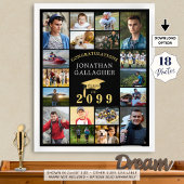 卒業18フォトコラージュおめでとうブラック金ゴールド ポスター