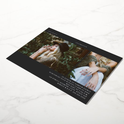 卒業2フォトラインアートダークグレー 箔招待状 (回転した状態)