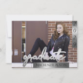 卒業2枚写真 | シルバー スクリプト ブラシ 卒業 招待状 (正面)