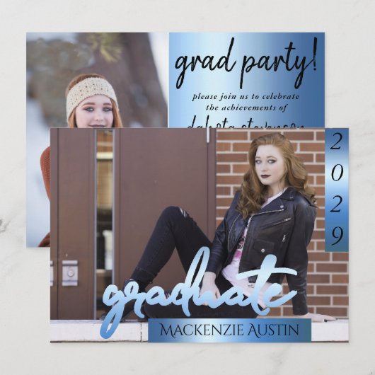 卒業2枚組フォト｜ブルースクリプト クールブラシ 記念品 招待状 (正面/裏面)