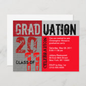 卒業2011パーティの招待状レッドグレー 招待状 (正面/裏面)