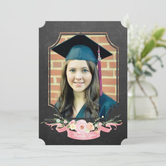 卒業2017ありがとうChalkboardフローラ 招待状 (スタンド正面)