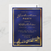 卒業2020パーティーブルーミュージック金ゴールド招待 ポストカード (正面/裏面)