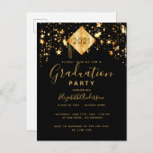卒業2021パーティートッパー黒金ゴールド星 ポストカード (正面/裏面)