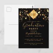 卒業2021パーティートッパー黒金ゴールド星 ポストカード (正面/裏面)