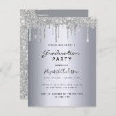 卒業2021年パーティー銀グリッター招待 ポストカード (正面/裏面)
