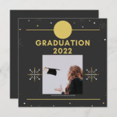卒業2022パーティートッパーブラック金ゴールドスター 招待状 (正面/裏面)