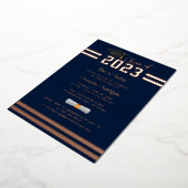 卒業2024ネイビーブルーパーティーバラ金ゴールド 箔招待状 (回転した状態)