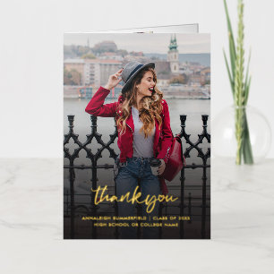 卒業2024写真ありがとう卒業金ゴールド 箔グリーティングカード