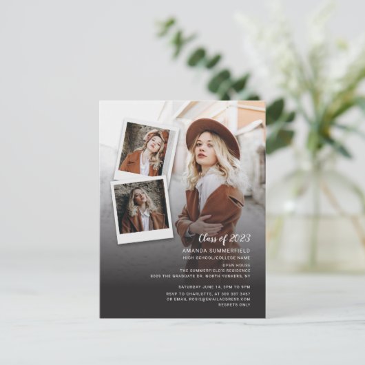 卒業2024数々の写真卒業パーティー インビテーションポストカード (スタンド正面)