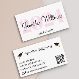 卒業2024 qrコードピンクのスクリプト名カード エンクロージャーカード