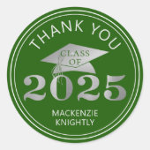 卒業2025ありがとう緑の銀フェイク箔 ラウンドシール (正面)