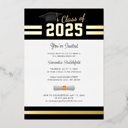 卒業2025グラードパーティー金ゴールド 箔招待状 (正面)