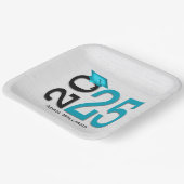 卒業2025ティール(緑がかった色)とブラックオンウッド ペーパープレート (傾斜あり)