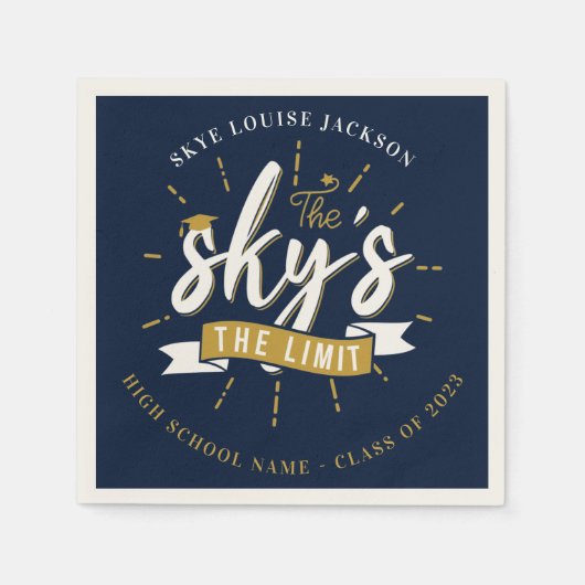 卒業2025ネイビーブルーグラードパーティー紙 スタンダードカクテルナプキン (正面)