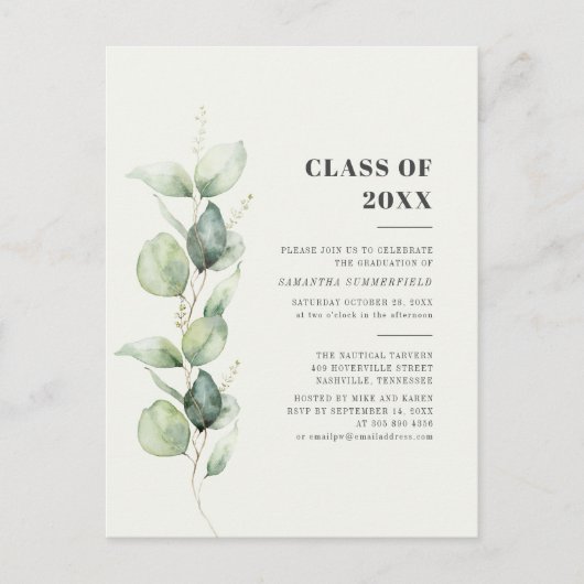 卒業2025ユーカリプタスグラードパーティー インビテーションポストカード (正面)