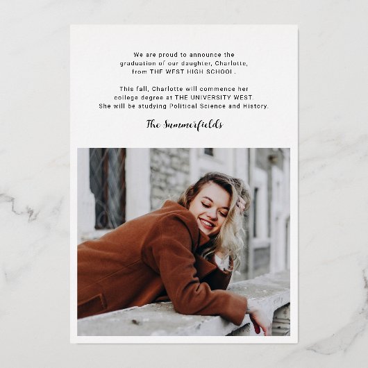 卒業2025写真バラ金箔発表 箔招待状 (裏面)