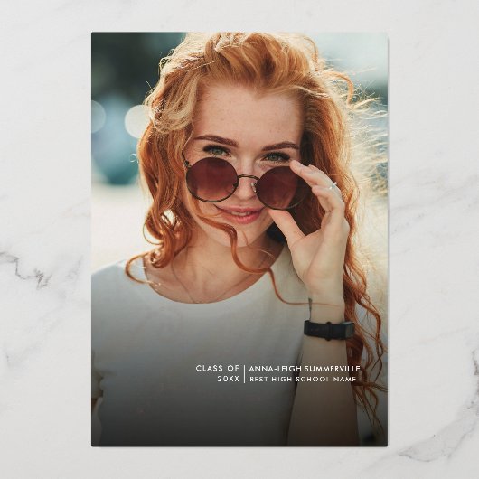 卒業2025卒業パーティー写真バラ金ゴールド 箔招待状 (正面)