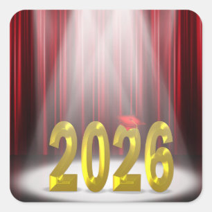 卒業2025赤いカーテンでスポットライト スクエアシール