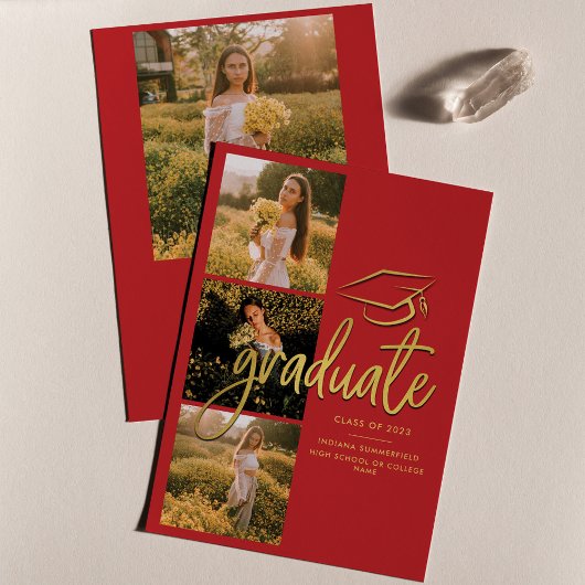 卒業2025赤金ゴールド大学院写真コラージュ 案内状