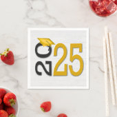 卒業2025金ゴールドとブラックオンウッド スタンダードカクテルナプキン (インサイチュ)