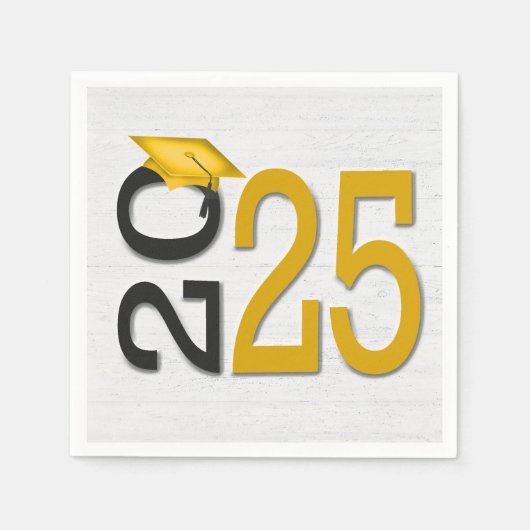 卒業2025金ゴールドとブラックオンウッド スタンダードカクテルナプキン (正面)