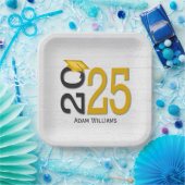 卒業2025金ゴールドとブラックオンウッド ペーパープレート (パーティー)