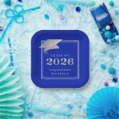 卒業2025青王室の金属フェイク銀 ペーパープレート (パーティー)