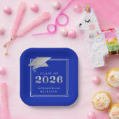 卒業2025青王室の金属フェイク銀 ペーパープレート (パーティー)