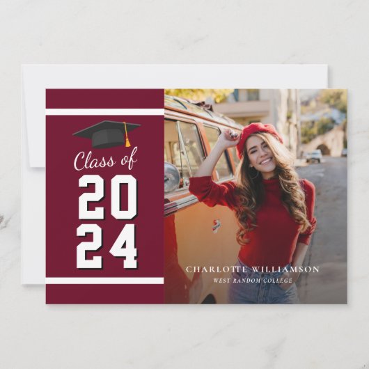 卒業2025 Grad Photos Burgundy Graduate 案内状 (正面)