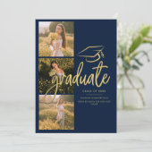卒業2025 Grad Photos Navy Blue Script 案内状 (スタンド正面)